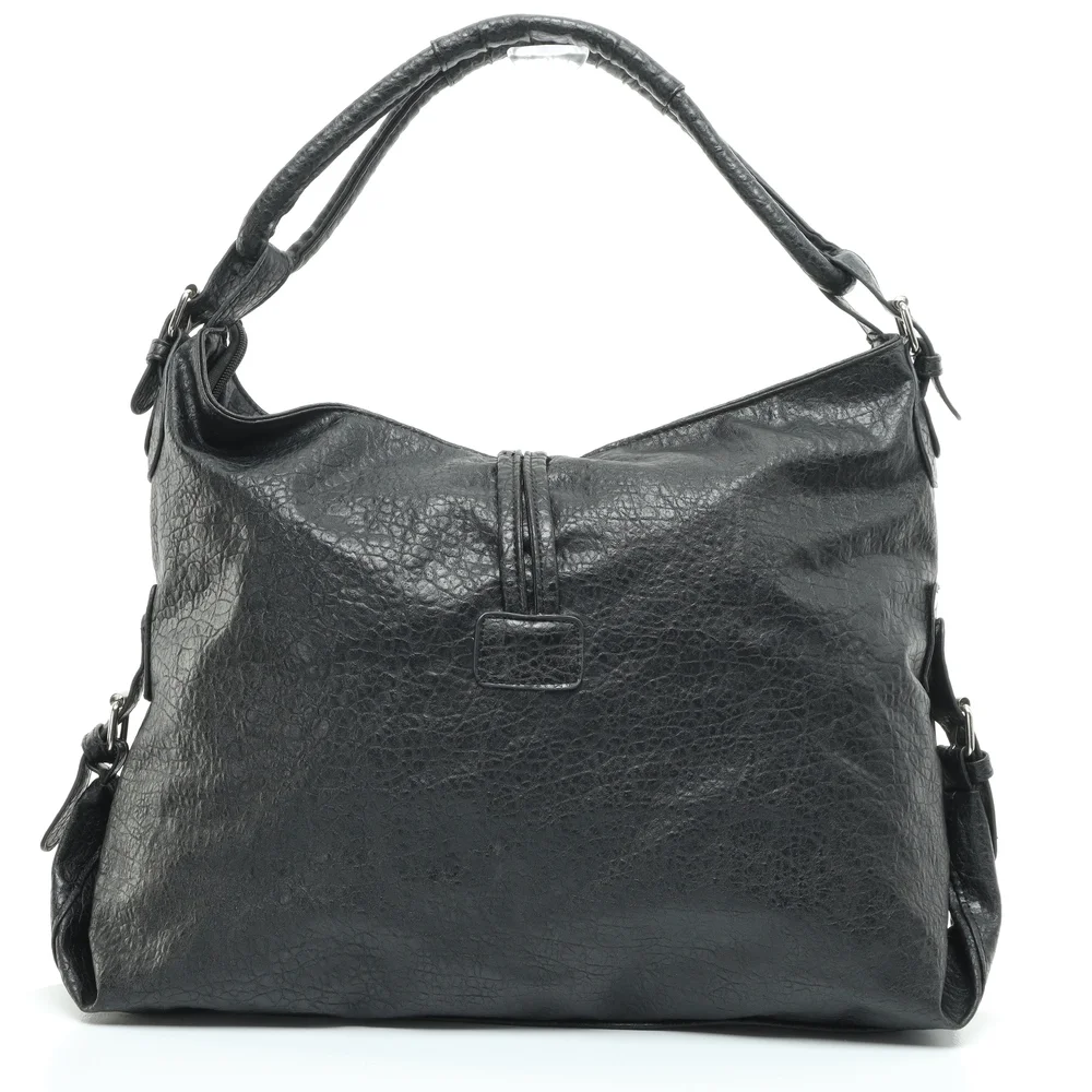 Beverly Hills Polo Club Shoulder Purse Faux Leather Hobo Bag17x13x4 Black/Silver